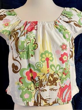 Women's Floral Graphic Short Sleeve Tee - White with Green & Pink